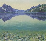 Ferdinand Hodler Thunersee mit symmetrischer Spiegelung vor Sonnenaufgang oil on canvas